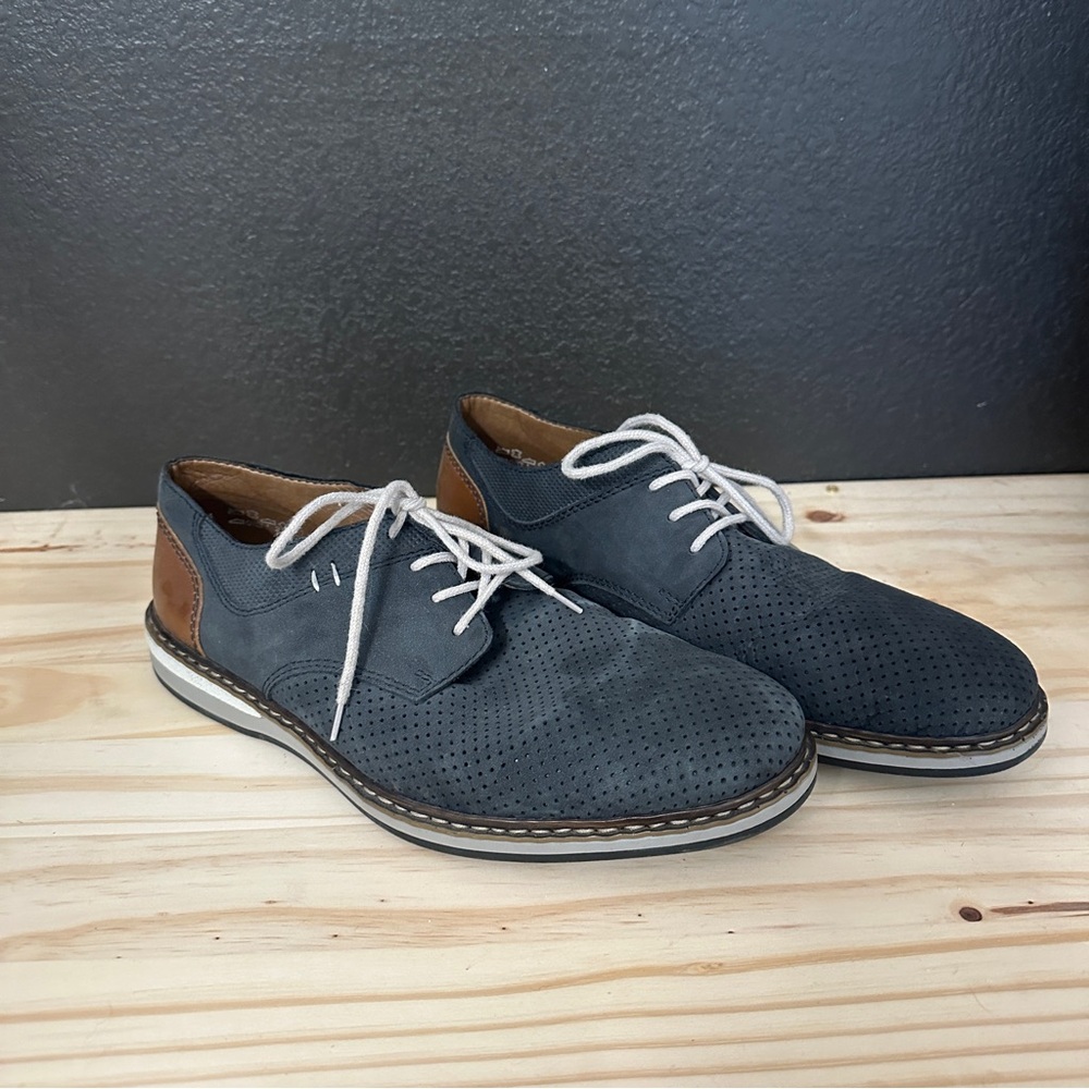 Rieker Men's Perforated Leather Shoes - Blue and Brown